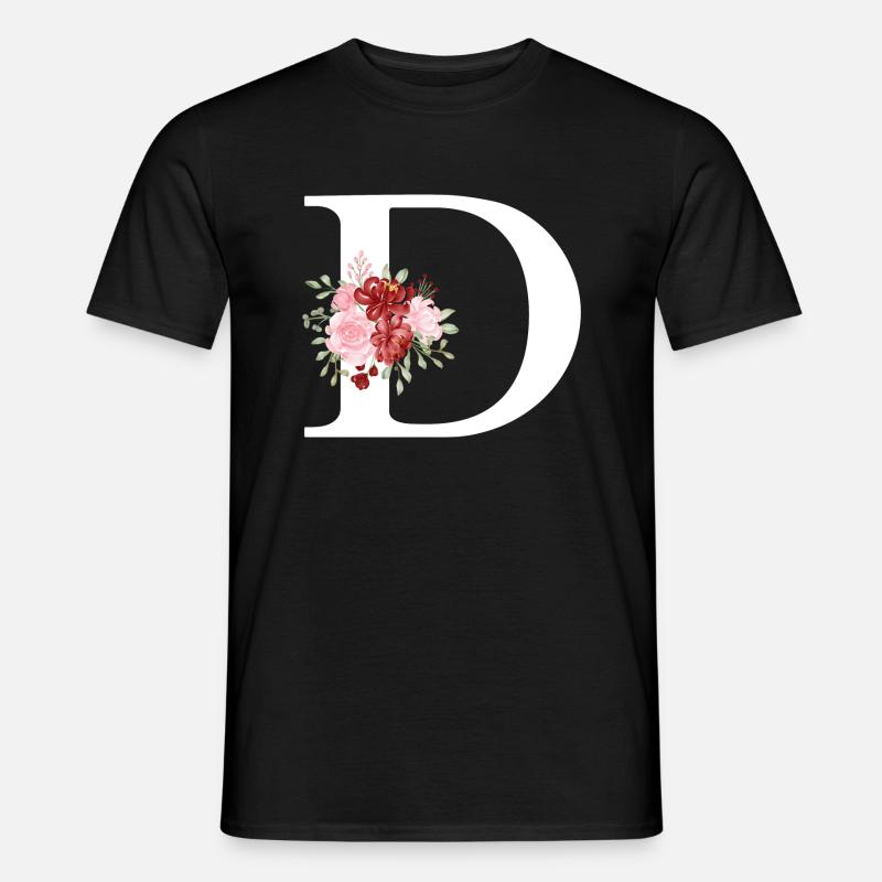 Roter Blumenbuchstabe D - Männer T-Shirt - Schwarz