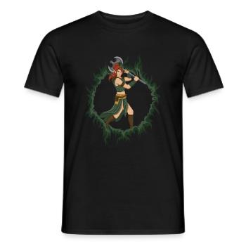 Weibliche Elfenkriegerin mit einer eisernen Axt - Männer T-Shirt - Schwarz - Vorne - AI Model Male 178 light (178cm)