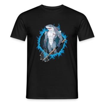Hai-Mutant mit blauem Feuerhintergrund - Männer T-Shirt - Schwarz - Vorne - AI Model Male 178 light (178cm)