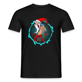 The crazy Santa Claus with halftone - Men's T-Shirt - black - Front - AI Model Male 178 light (178cm)