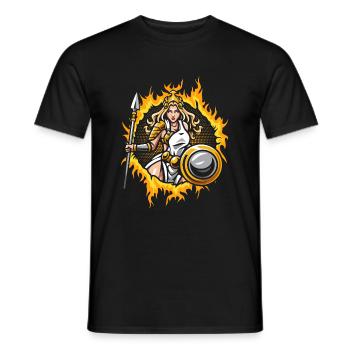 Athéna avec demi-teinte fond de feu doré - T-shirt homme - noir - Devant - AI Model Male 178 light (178cm)