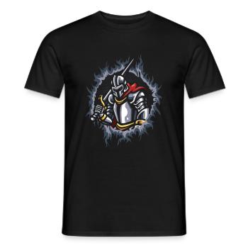 Knight with Halftone Fire Background - Men's T-Shirt - black - Front - AI Model Male 178 light (178cm)
