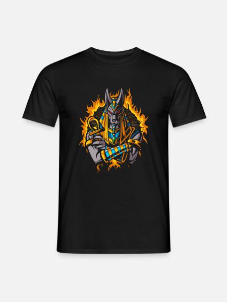 Anubis-Gott mit Halbton-Goldfeuer - Männer T-Shirt - Schwarz