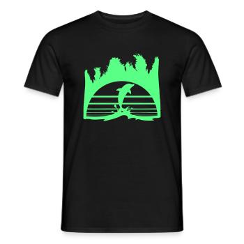 Dolphin Jumping Lines Sun Palm Trees Cool Silhouette - Men's T-Shirt - black - Front - AI Model Male 178 light (178cm)
