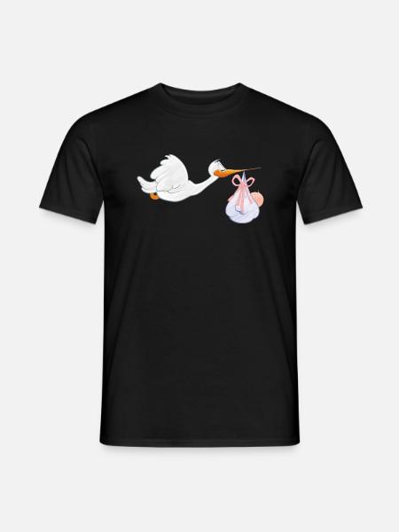 Storch mit Baby - Männer T-Shirt - Schwarz
