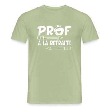 Prof à la retraite humour enseignant cadeau départ - T-shirt homme - vert sauge - Devant - AI Model Male 178 light (178cm)