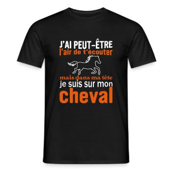 Je suis à cheval - cadeau humour cheval équitation - T-shirt homme - noir - Devant - AI Model Male 178 light (178cm)