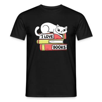 Katze Buchliebhaber Bücher Lesen - Männer T-Shirt - Schwarz - Vorne - AI Model Male 178 light (178cm)