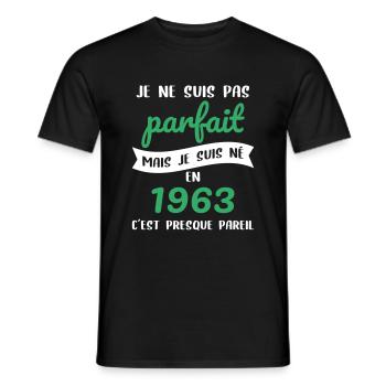Anniversaire 60 ans - Pas parfait mais né en 1963 - T-shirt homme - noir - Devant - AI Model Male 178 light (178cm)