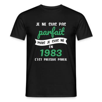 Anniversaire 40 ans - Pas parfait mais né en 1983 - T-shirt homme - noir - Devant - AI Model Male 178 light (178cm)