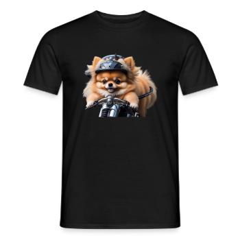 Pomeranian Miniature Spitz on motorcycle - simple - Men's T-Shirt - black - Front - AI Model Male 178 light (178cm)