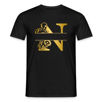 Personalisierter Buchstabe n Gold Blumen - Geschenkidee - Männer T-Shirt - Schwarz - Vorne - AI Model Male 178 light (178cm)