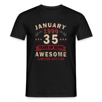 Janvier 1990 Cadeau d’anniversaire - 35 ans - T-shirt homme - noir - Devant - AI Model Male 178 light (178cm)