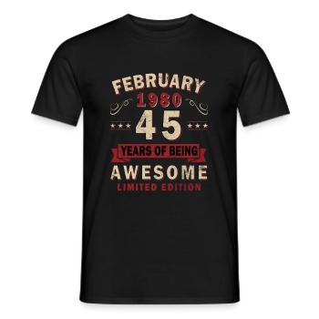 45ème anniversaire cadeau mari Original février 1980 - T-shirt homme - noir - Devant - AI Model Male 178 light (178cm)