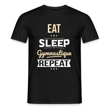 Essen Schlafgymnastik Wiederholung - Humor Geschenk - Männer T-Shirt - Schwarz - Vorne - AI Model Male 178 light (178cm)