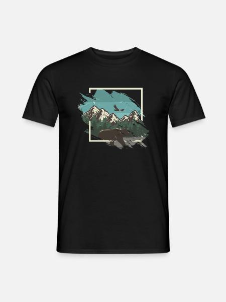 Ours devant le panorama enneigé de la montagne - T-shirt homme - noir