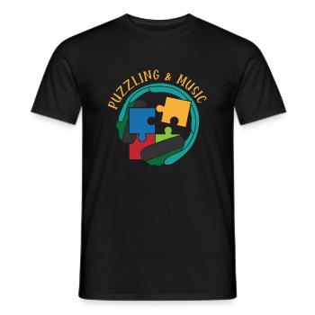 Puzzling and Music Notes Hobby Musician Jigsaw - Men's T-Shirt - black - Front - AI Model Male 178 light (178cm)