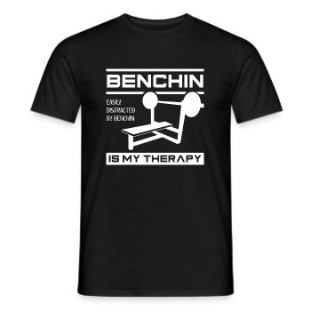 Benchpress as Therapy Funny Gym Quote Powerlifter - Men's T-Shirt - black - Front - AI Model Male 178 light (178cm)
