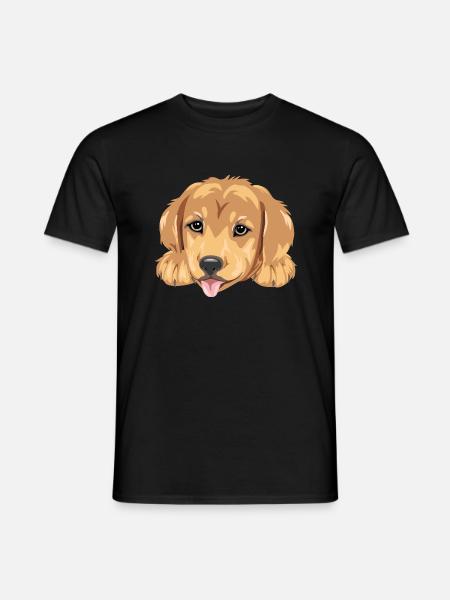 Lächelnder Golden Retriever Welpenkopf - Männer T-Shirt - Schwarz