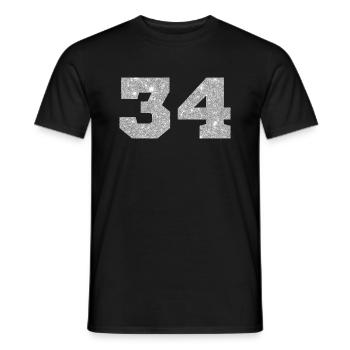 Numéro 34 paillettes argenté - 34e anniversaire - T-shirt homme - noir - Devant - AI Model Male 178 light (178cm)