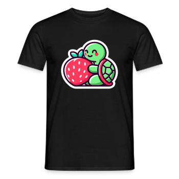 Cute Turtle Hugs a sweet Strawberry - Men's T-Shirt - black - Front - AI Model Male 178 light (178cm)