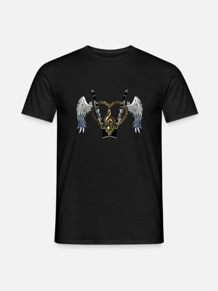Clarinet - heart with wings - Men's T-Shirt - black