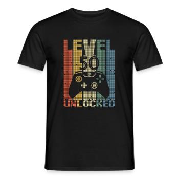 Level 50 Unlocked Gamer Zocker 50 Jahre - Männer T-Shirt - Schwarz - Vorne - AI Model Male 178 light (178cm)