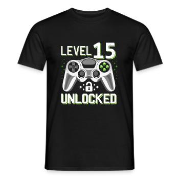 15th birthday level 15 gamer gift - Men's T-Shirt - black - Front - AI Model Male 178 light (178cm)