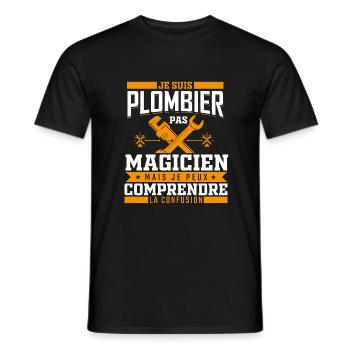 Plomberie | Plombier pas magicien - T-shirt homme - noir - Devant - AI Model Male 178 light (178cm)