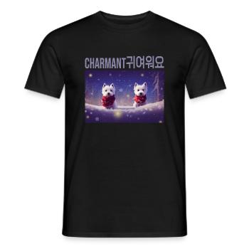 Adorable snowy white westie dogs under the snow - Men's T-Shirt - black - Front - AI Model Male 178 light (178cm)