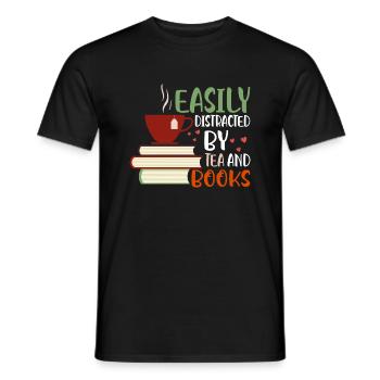 Easily Distracted By Tea And Books Book Lover Read - Men's T-Shirt - black - Front - AI Model Male 178 light (178cm)
