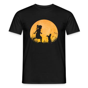 Girl Cat Silhouette Cute Pet Friend - Men's T-Shirt - black - Front - AI Model Male 178 light (178cm)