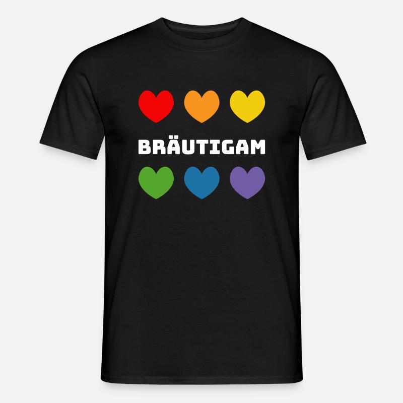 Regenbogenherzchen Braeutigam weiss - Männer T-Shirt - Schwarz