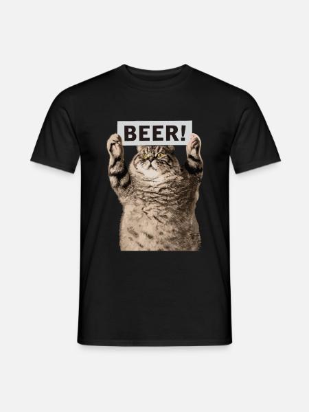 Bier Katze - Männer T-Shirt - Schwarz