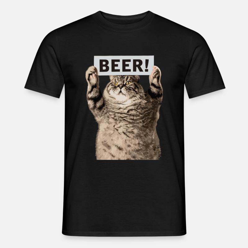 Bier Katze - Männer T-Shirt - Schwarz