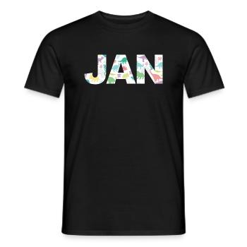 JAN - Beautiful boy name with dinosaur - Men's T-Shirt - black - Front - AI Model Male 178 light (178cm)