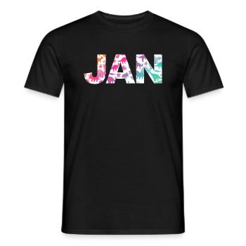 JAN - Beautiful boy name with dinosaur - Men's T-Shirt - black - Front - AI Model Male 178 light (178cm)