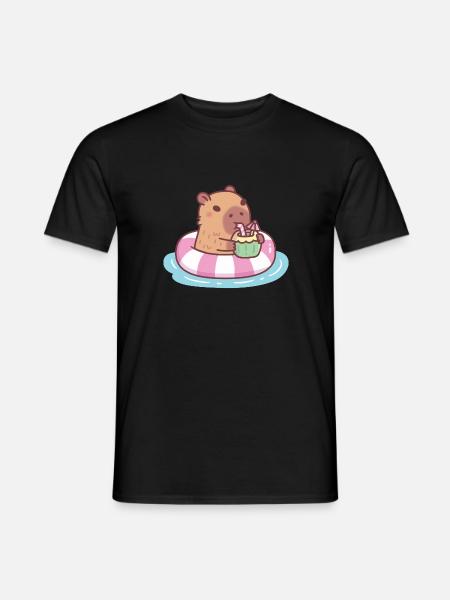 Śliczna kapibara chłodząca w basenie pływak napój kokosowy - T-shirt męski - czarny