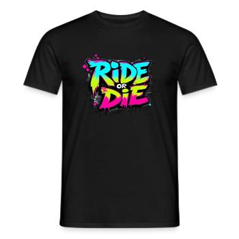 Skateur Ride or Die – Motif néon urbain - T-shirt homme - noir - Devant - AI Model Male 178 light (178cm)
