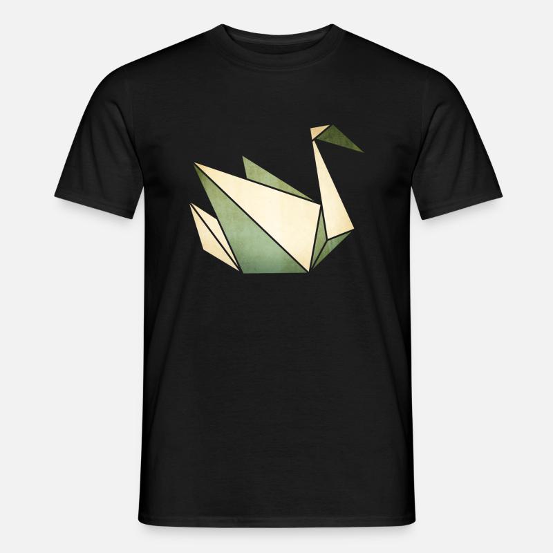 Origami: stolzer Schwan (Pergament-Optik) - Männer T-Shirt - Schwarz
