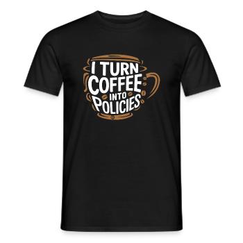 Coffee meets insurance – with humor - Men's T-Shirt - black - Front - AI Model Male 178 light (178cm)