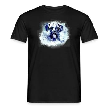 Peinture, aquarelle, graffiti, chien, boxeur, bleu - T-shirt homme - noir - Devant - AI Model Male 178 light (178cm)