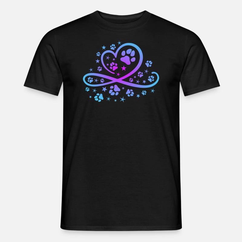 Herz mit Pfötchen und Sternen - Männer T-Shirt - Schwarz