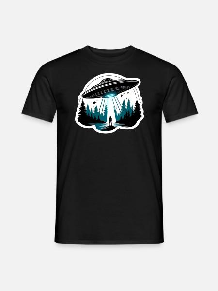 UFO Alien Abduction Illustration 3 - Men's T-Shirt - black