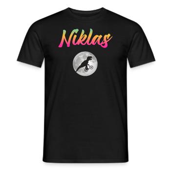 NIKLAS - Schöner Jungen Name mit Dinosaurier - Männer T-Shirt - Schwarz - Vorne - AI Model Male 178 light (178cm)