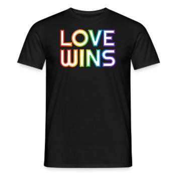 Love Wins rainbow LGBTQ gay pride slogan - Men's T-Shirt - black - Front - AI Model Male 178 light (178cm)