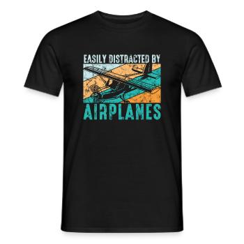 Facilement distrait par le pilote d’aviation Des avions - T-shirt homme - noir - Devant - AI Model Male 178 light (178cm)