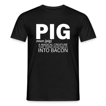Pig, A Creature That Turns Vegetables Into Bacon - Men's T-Shirt - black - Front - AI Model Male 178 light (178cm)