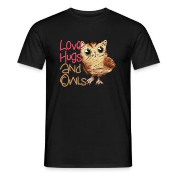Love, Hugs And Owls Night Owl Nocturnal Bird - Männer T-Shirt - Schwarz - Vorne - AI Model Male 178 light (178cm)