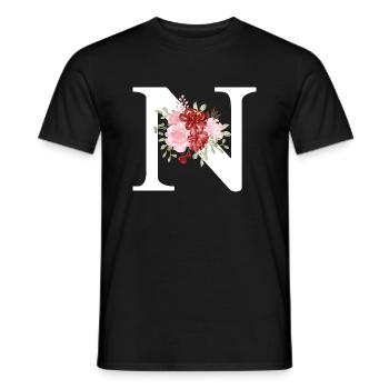 Red Floral Letter N - Men's T-Shirt - black - Front - AI Model Male 178 light (178cm)